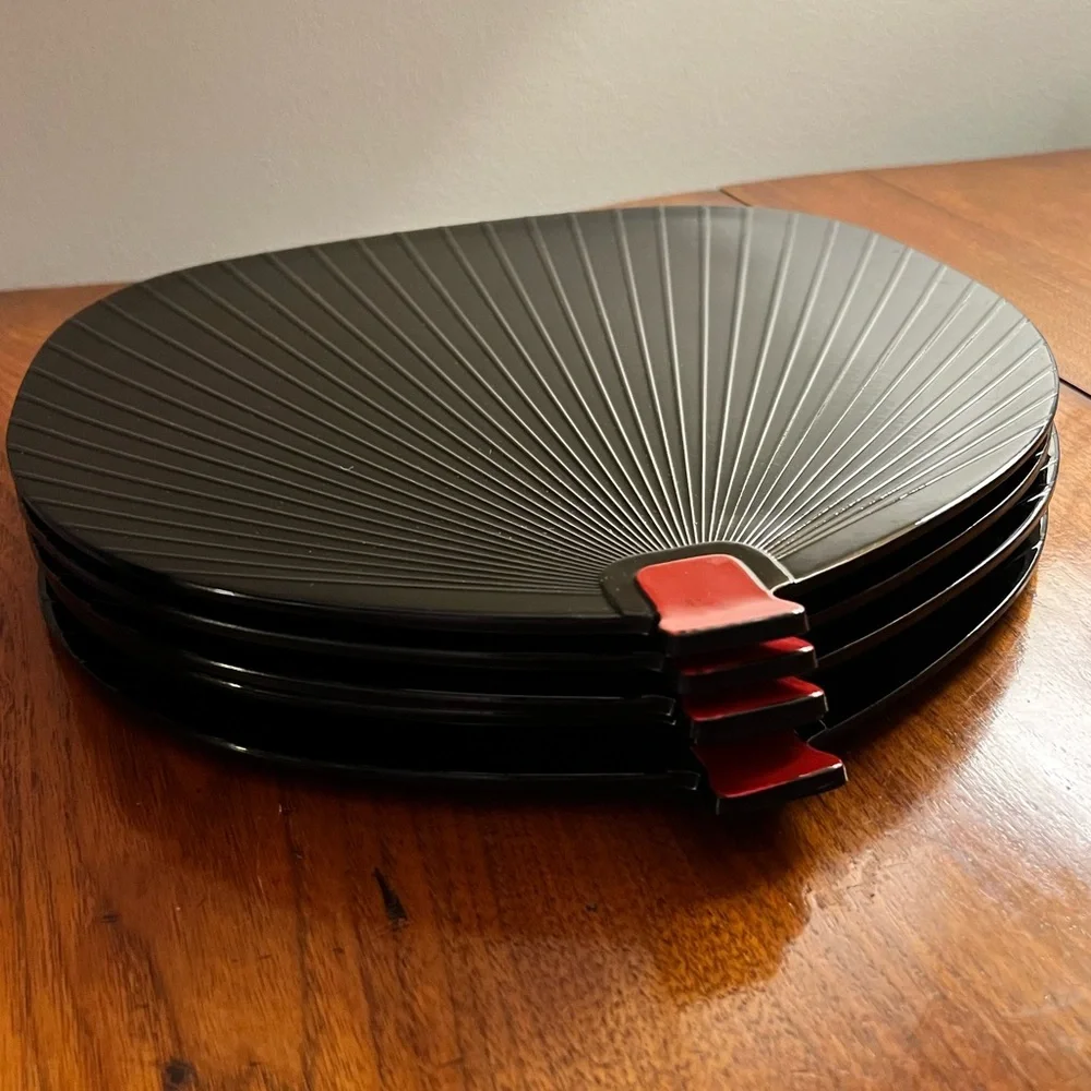 Black lacquerware sushi serving platter plate The Haldon Group from Japan set 5
